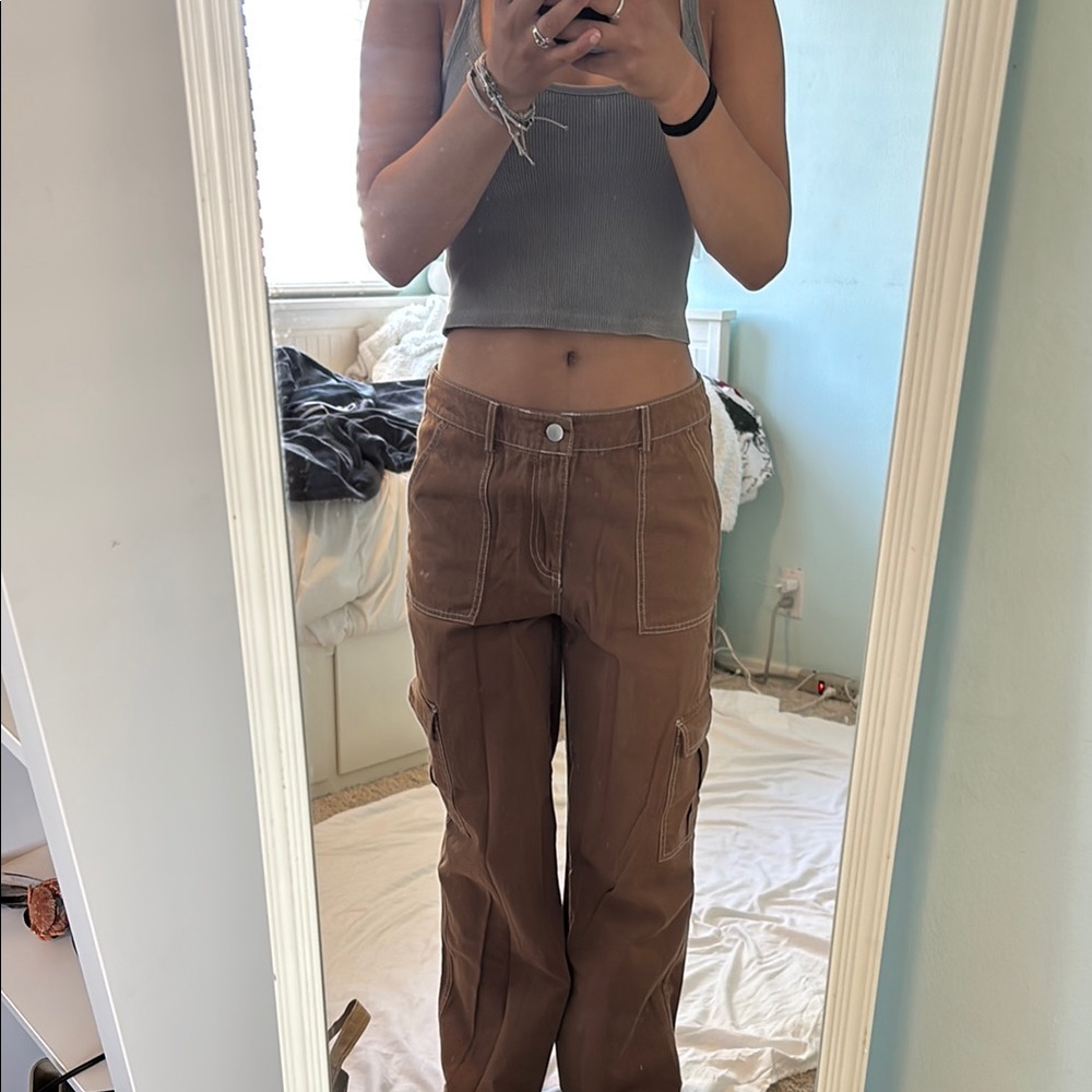Brown High-Waisted Lace-Up Trousers